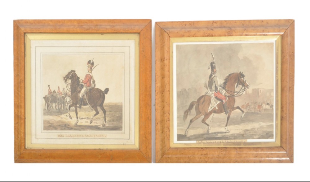 pair of watercolour drawings paintings of cavalry officers