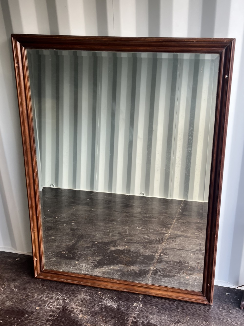 large edwardian shop mirror with mahogany frame