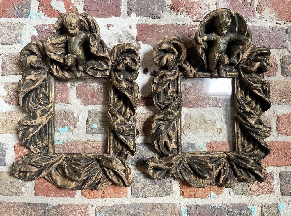 pair of carved wood italian small frames