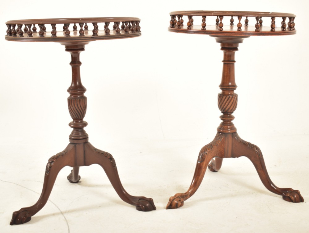 a near pair of mahogany wine tables with gallery's