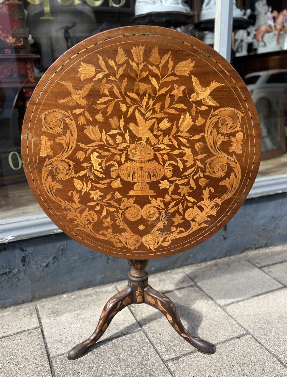 c18th dutch marquetry walnut tripod table