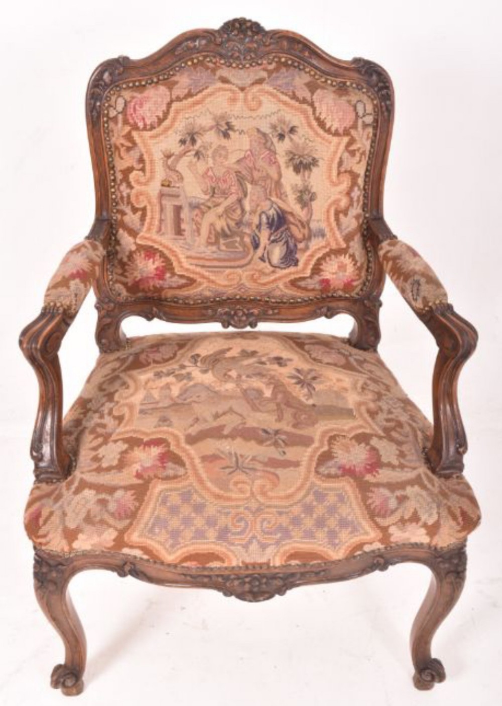 c19th walnut petit point upholstered armchair