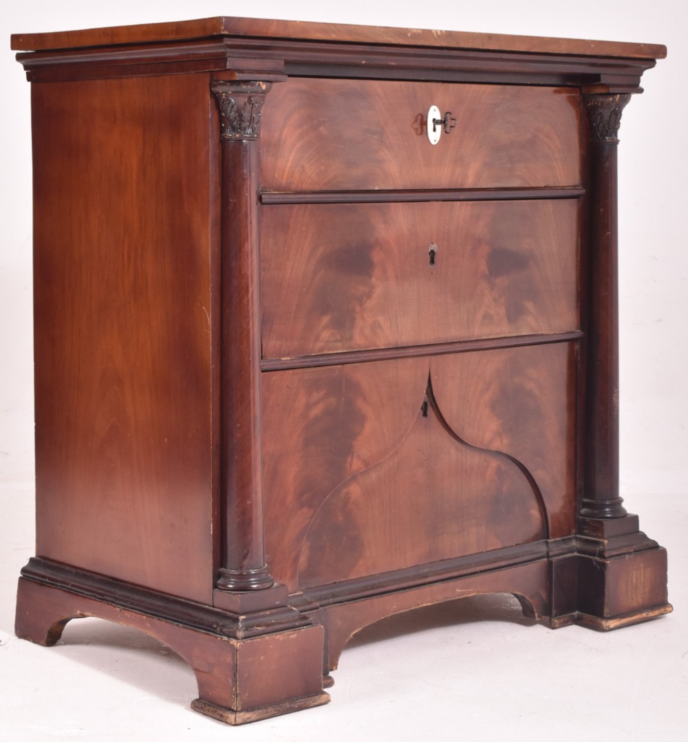 c19th small flame mahogany chest of drawers