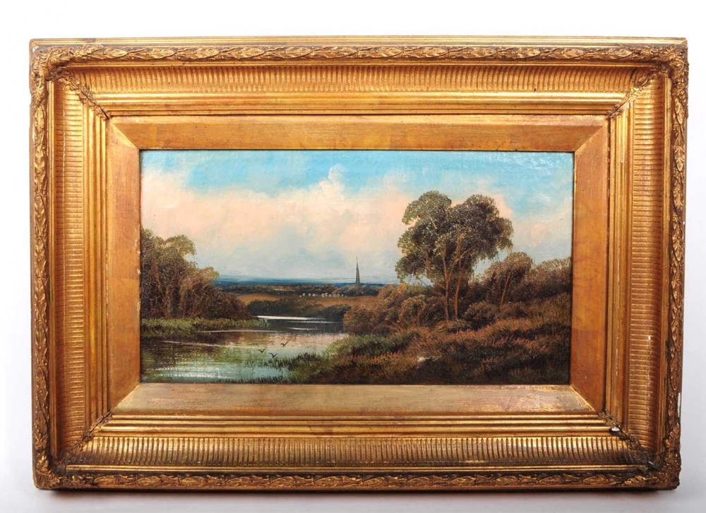 c19th oil painting on canvas showing landscape