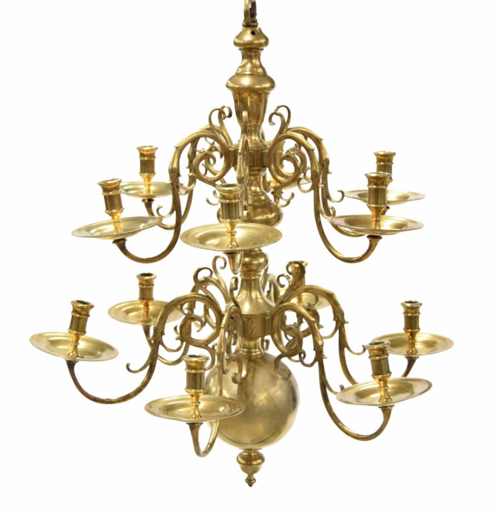 c18th large two tear dutch brass 12 branch chandelier