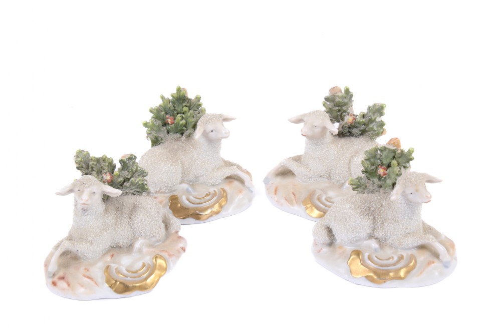 set of four derby pottery sheep