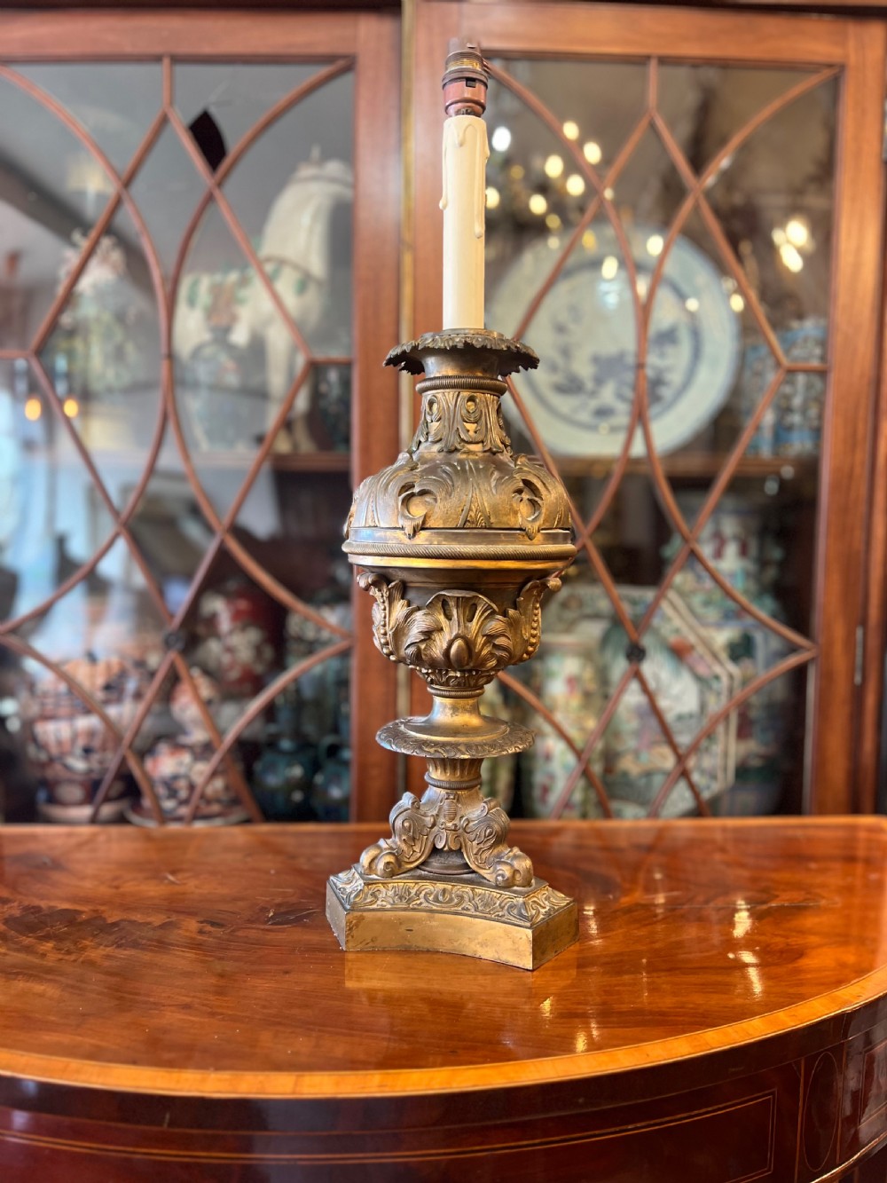 large gilt brass lamp