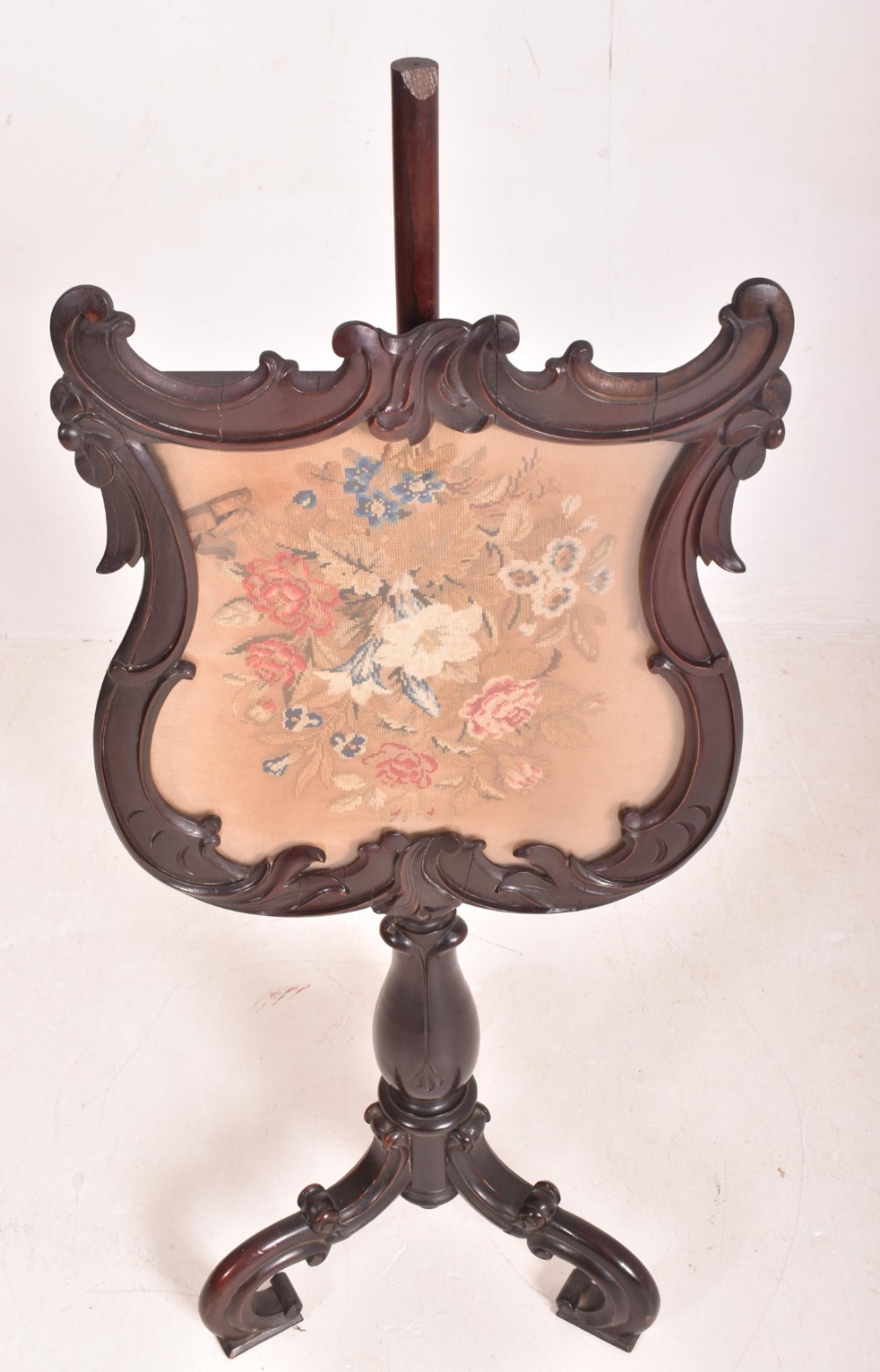 early c19th th mahogany carved wood pole screen