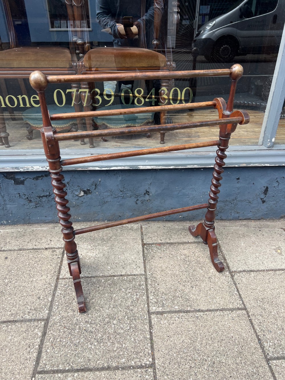 c19th mahogany barley twist towel rail