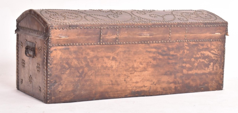 c18th leather and brass studded trunk