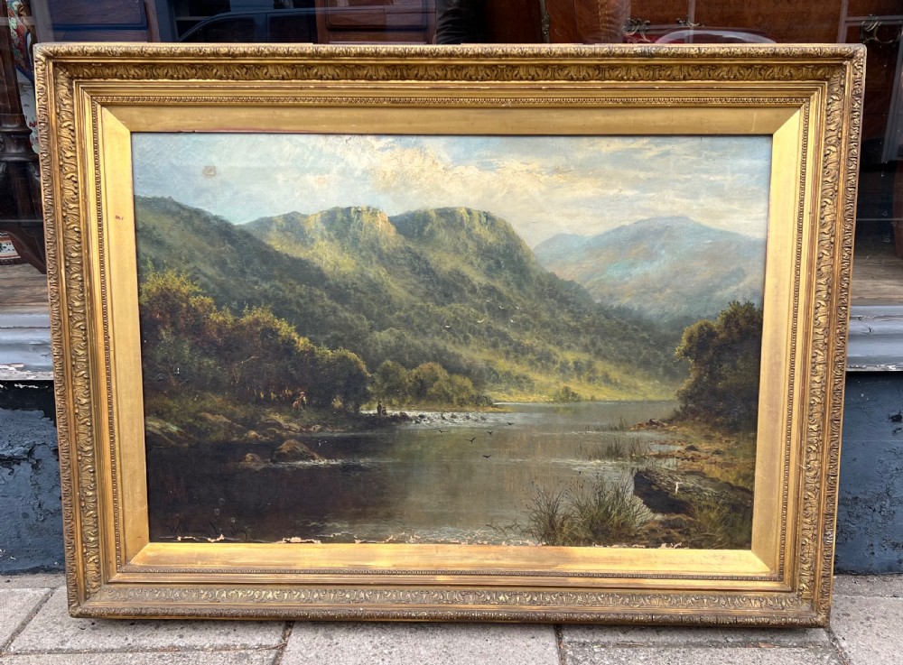 oil painting on canvas of highland landscape scene by william langley 18521922