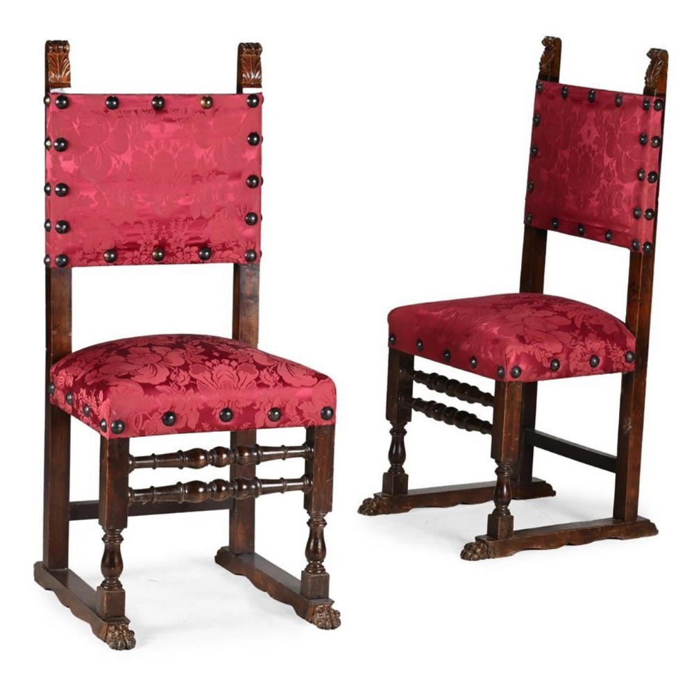 pair of c18th italian walnut upholstered side chairs