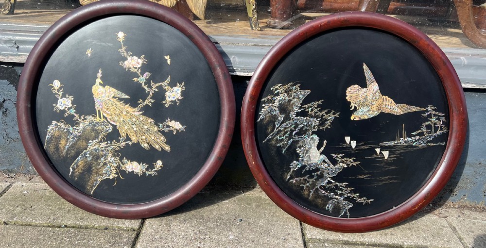 pair of lacquered japanese roundels