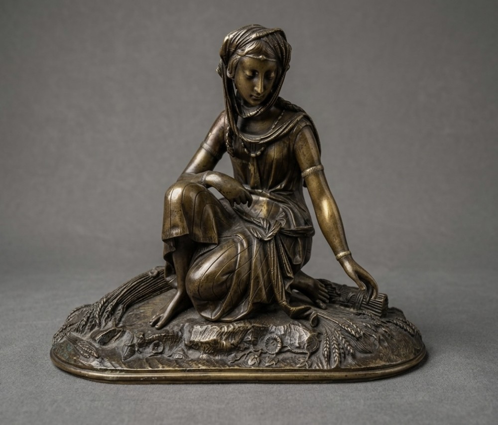 c19th bronze orientalist woman in wheat field unsigned