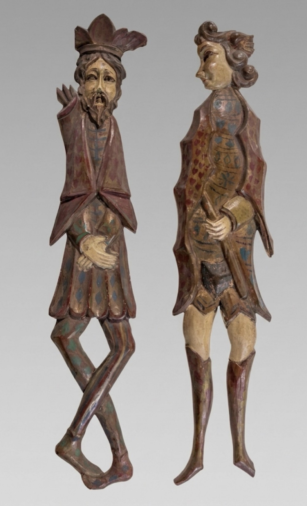 c18th carved wood figures of a king and queen