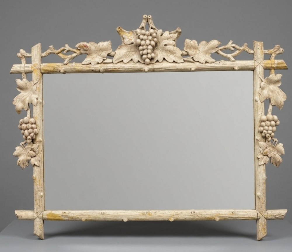 c19th carved wood rustic wall mirror