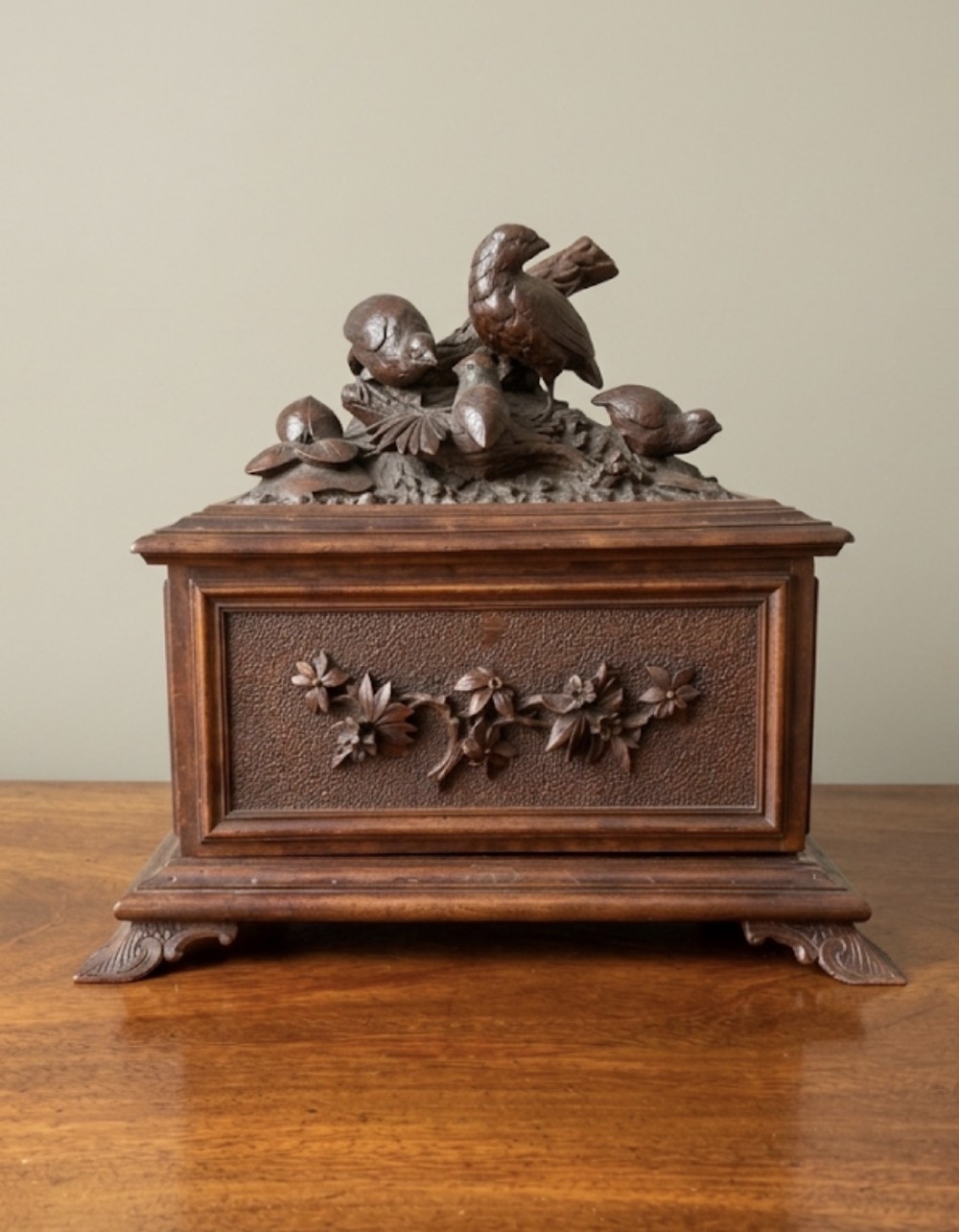 c19th black forest carved wood humidor