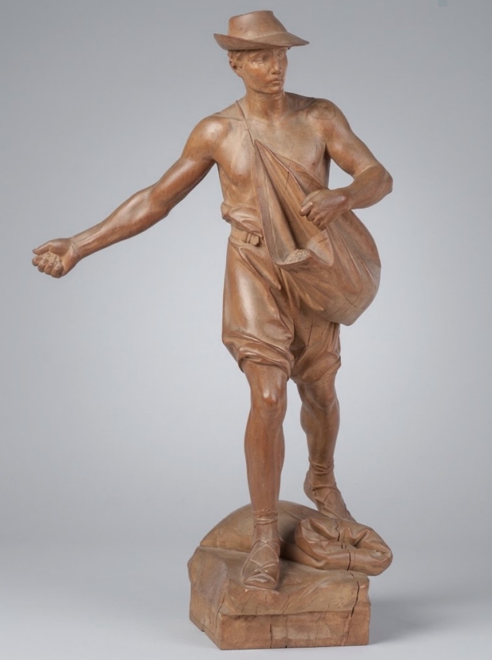 large carved fruitwood figure of the sower after jules buste labatut 18511935