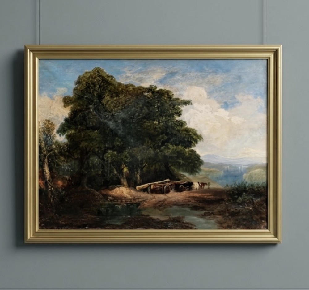 large oil on canvas of romantic landscape by richard sebastian bond british 1808 1886