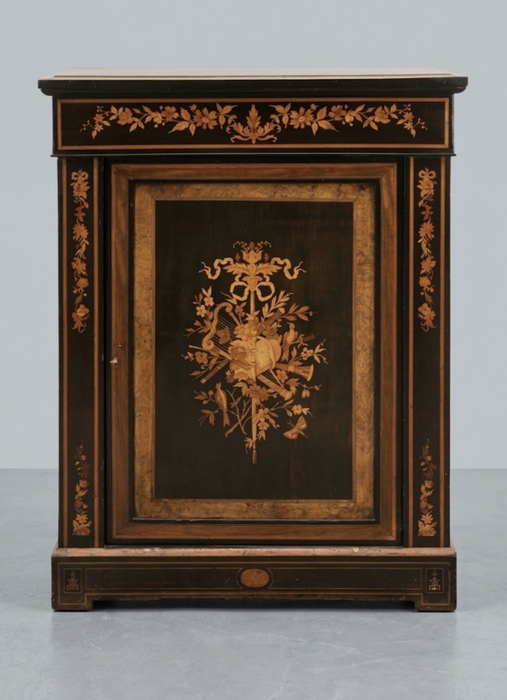 an inlaid side cabinet bookcase