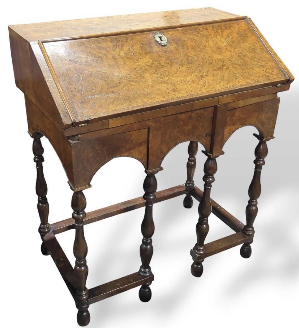 early c18th walnut bureau on baluster supports