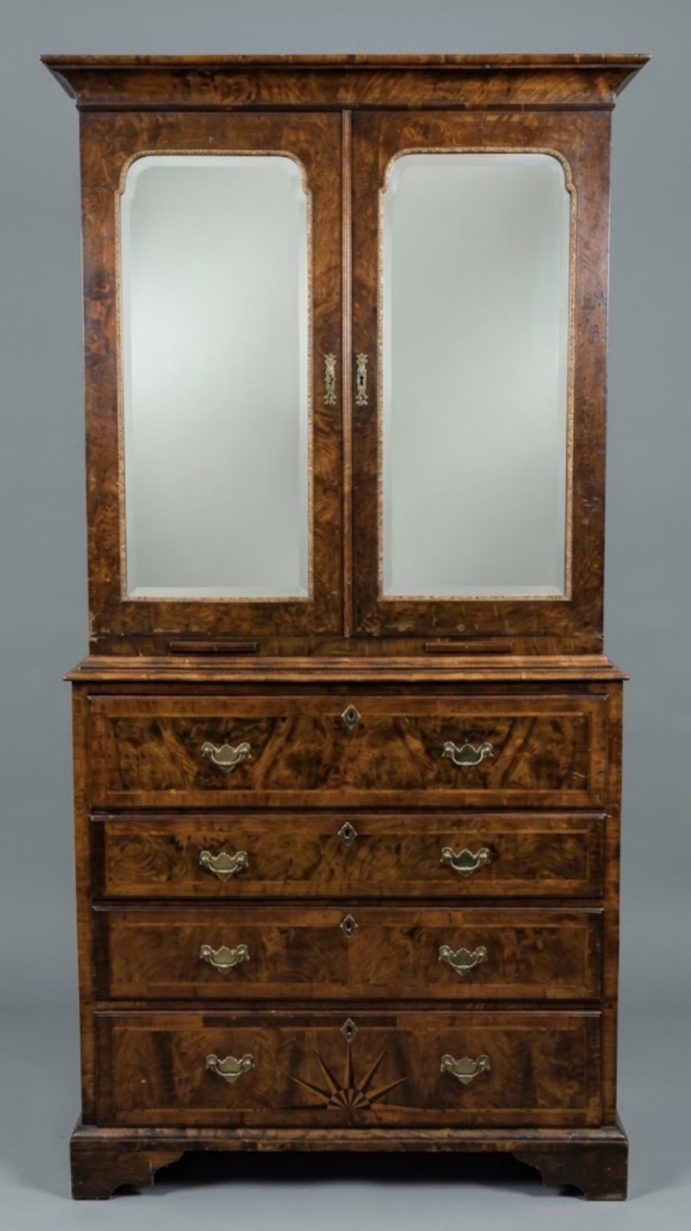 c18th walnut secretaire library bookcase cabinet
