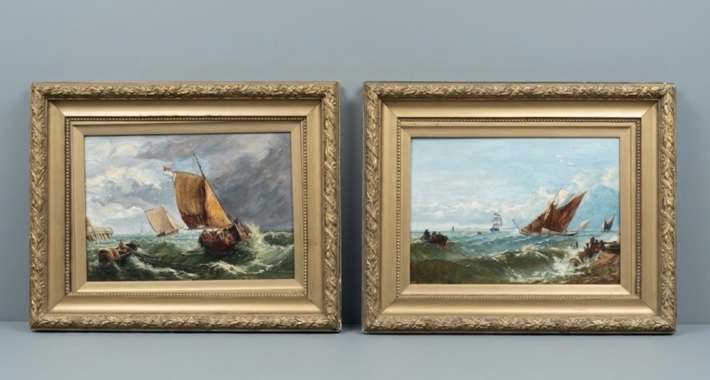 pair of seascape oil paintings signed cr taylor in original gilt gesso frames