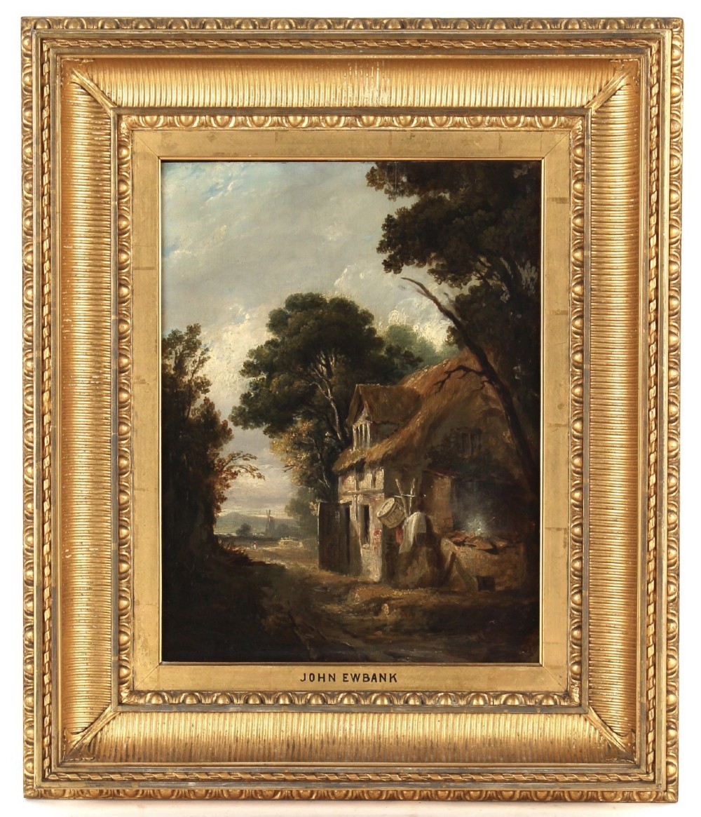 a cottage landscape with windmill in the distance oil on canvas john wilson ewbank r s a 17991847